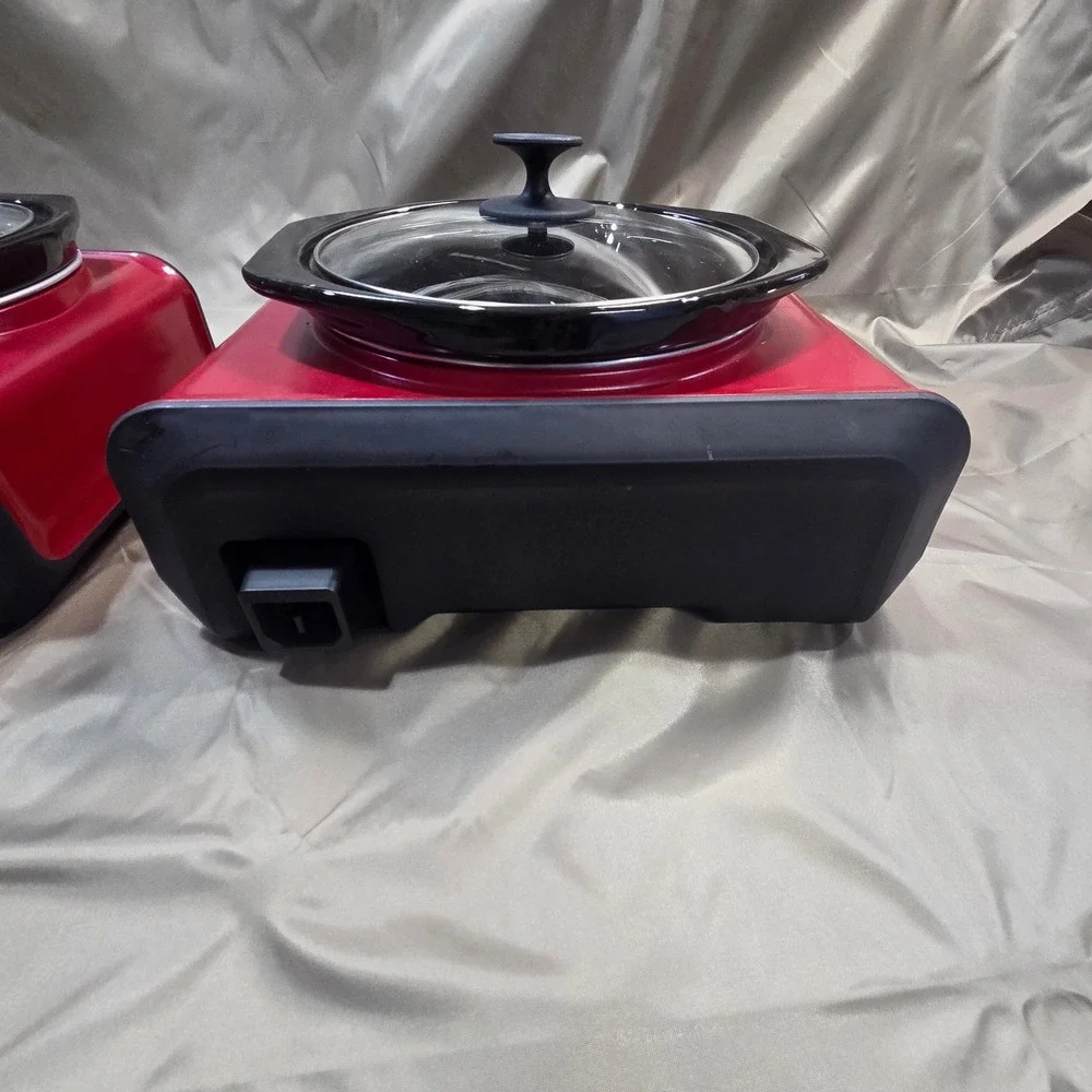 Crock-Pot Hook Up Connectable Entertaining System Red 3 Pot Set Double Single